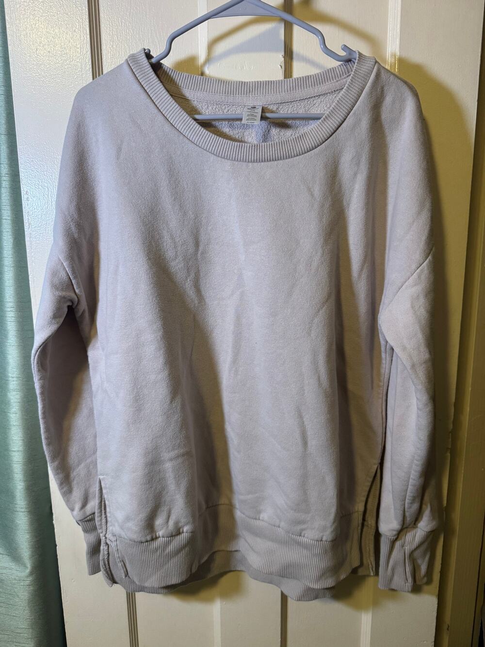 90 Degree by Reflex Women’s XL Oversized Sweatshirt Light Taupe Split Hem